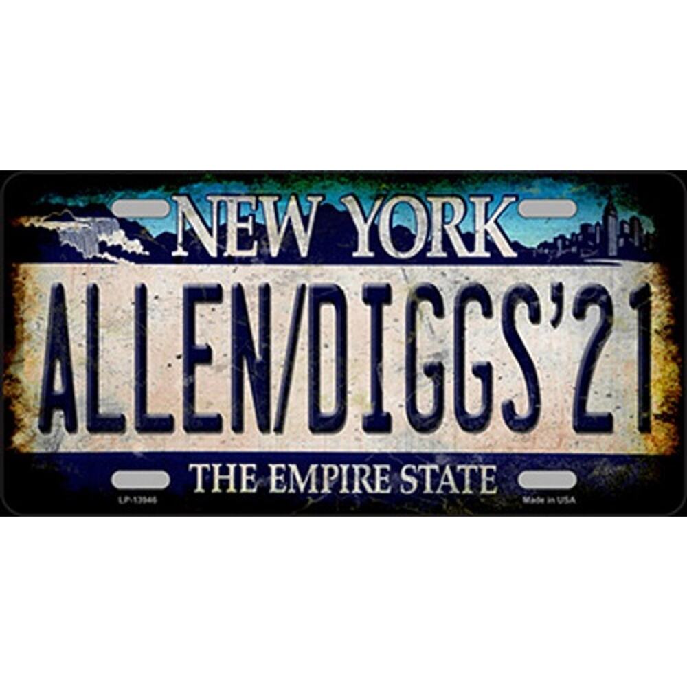 NFL Bills License Plate Allen Diggs Tag Metal Buffalo White Sign Retro NY Logo